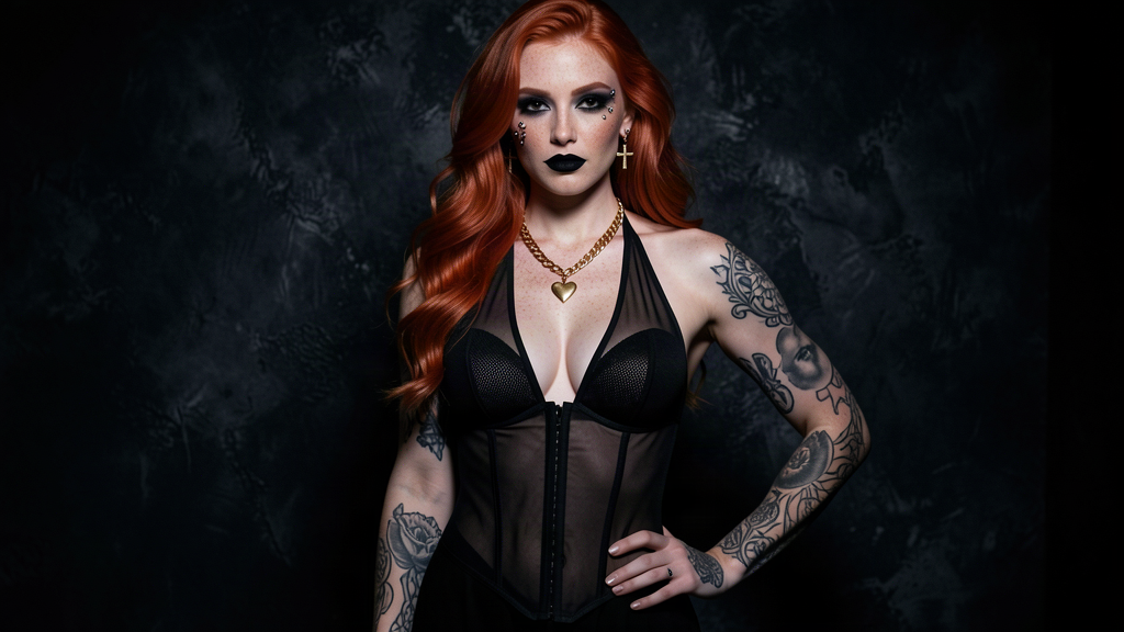 Black sheer mesh corset top with deep V-neck and front hook closure