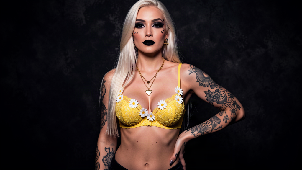 Yellow lace bra set with white daisy flower details