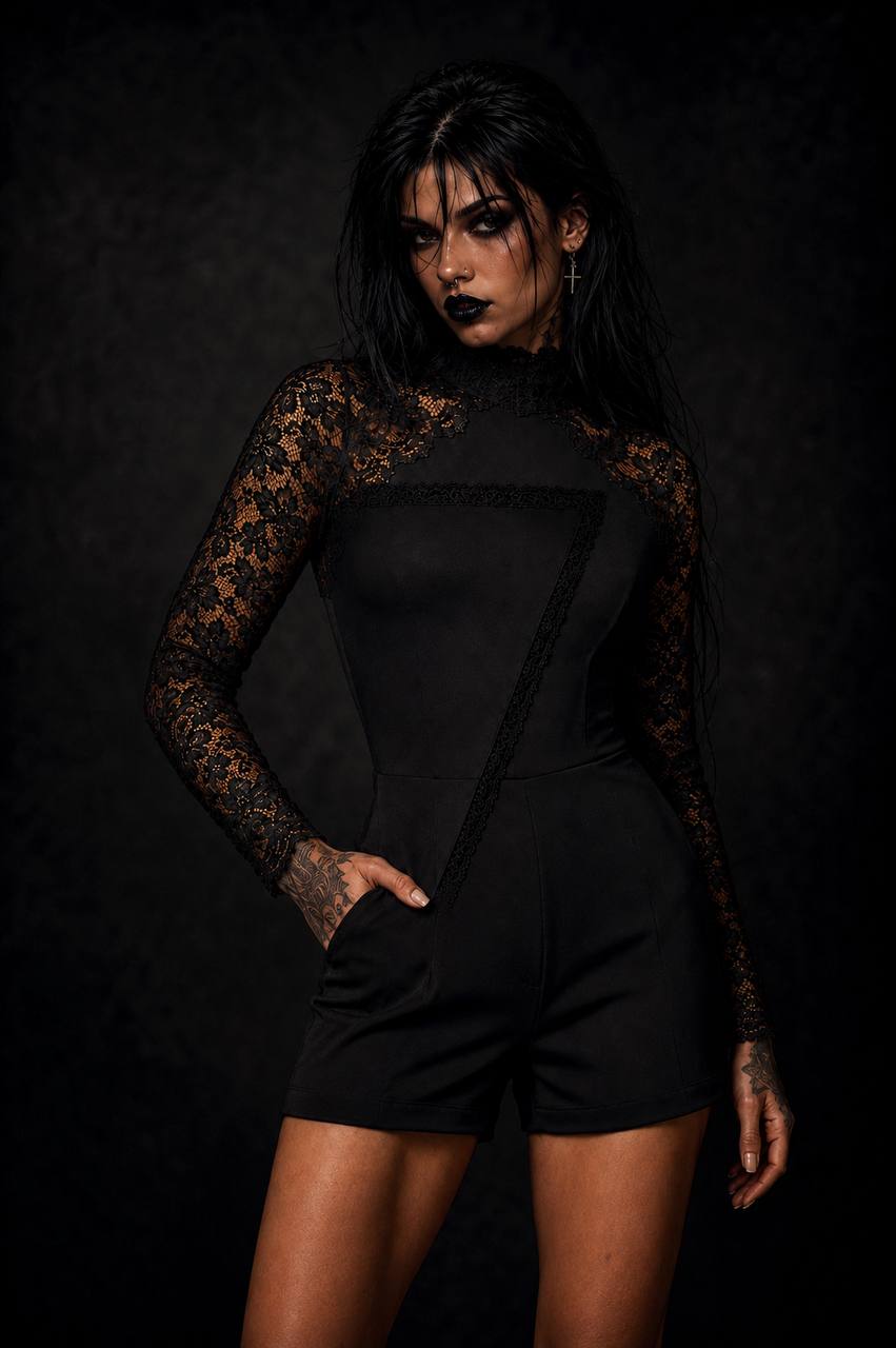 Black lace top with floral pattern