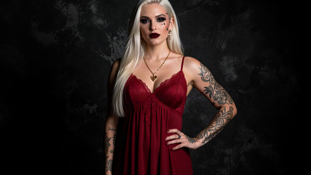 Deep red lace babydoll nightgown with matching bottoms