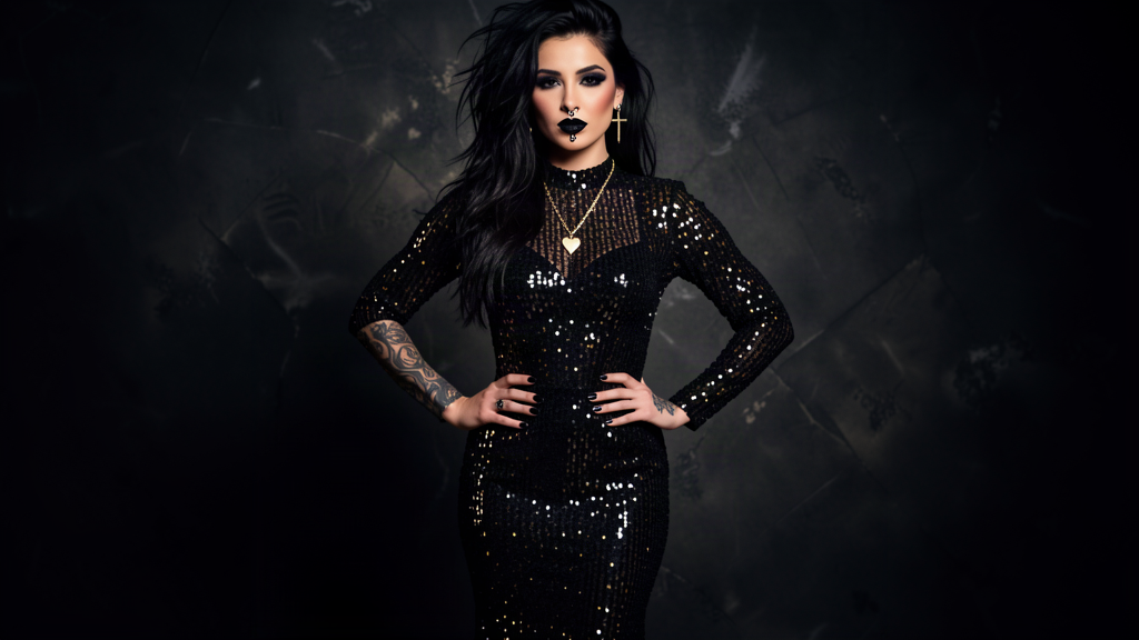 Black sequined evening gown with mermaid silhouette